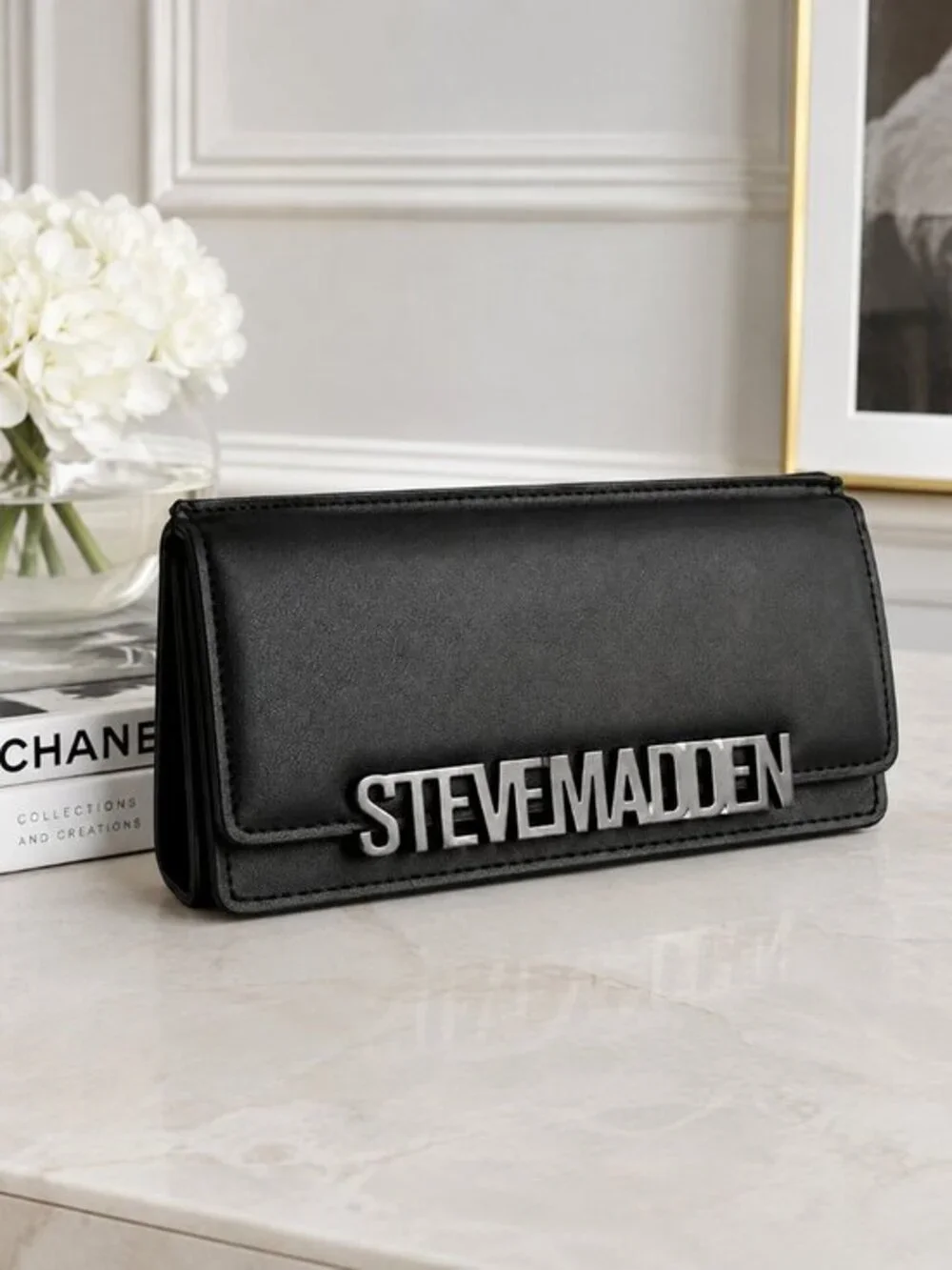 Steve Madden BCABBYY Black Flap Wallet Wristlet Zip Pouch NWT